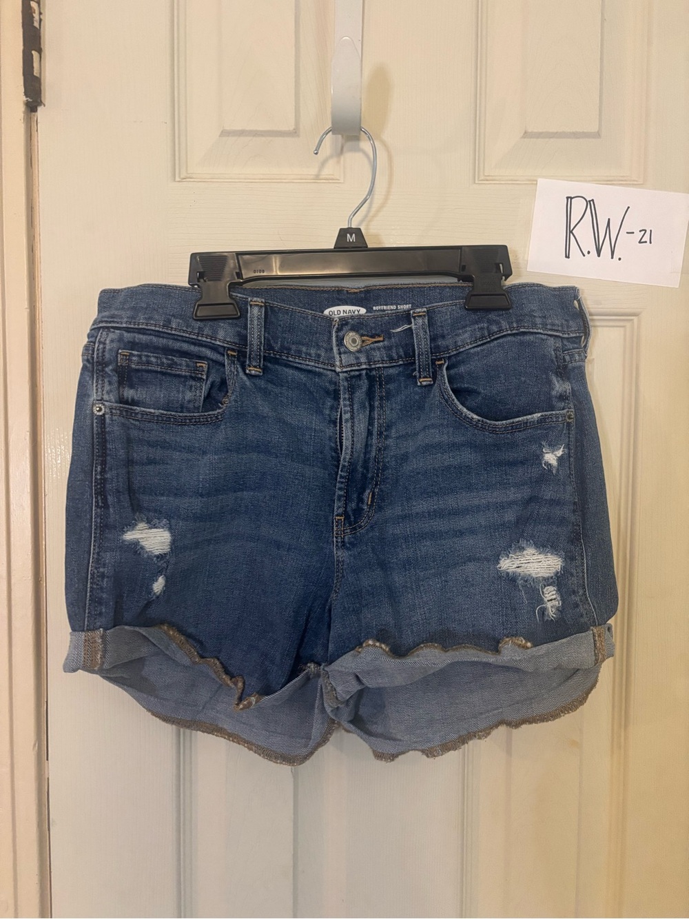 Old Navy Women's Rolled Hem Distressed Jean Shorts - Dark Blue